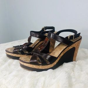 ANTONIO MELANI Slingback Leather/Cork Wedges